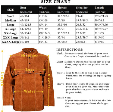 Leather Welding Jacket - Heavy Duty Welding Apron with Sleeve,Heat Flame Resistant Cowhide Weld Coat for Men Women.